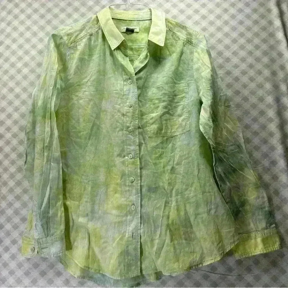 Pilcro and the Letterpress Button Up Shirt Size M Green Tie Dye Long Sleeve - Picture 1 of 8